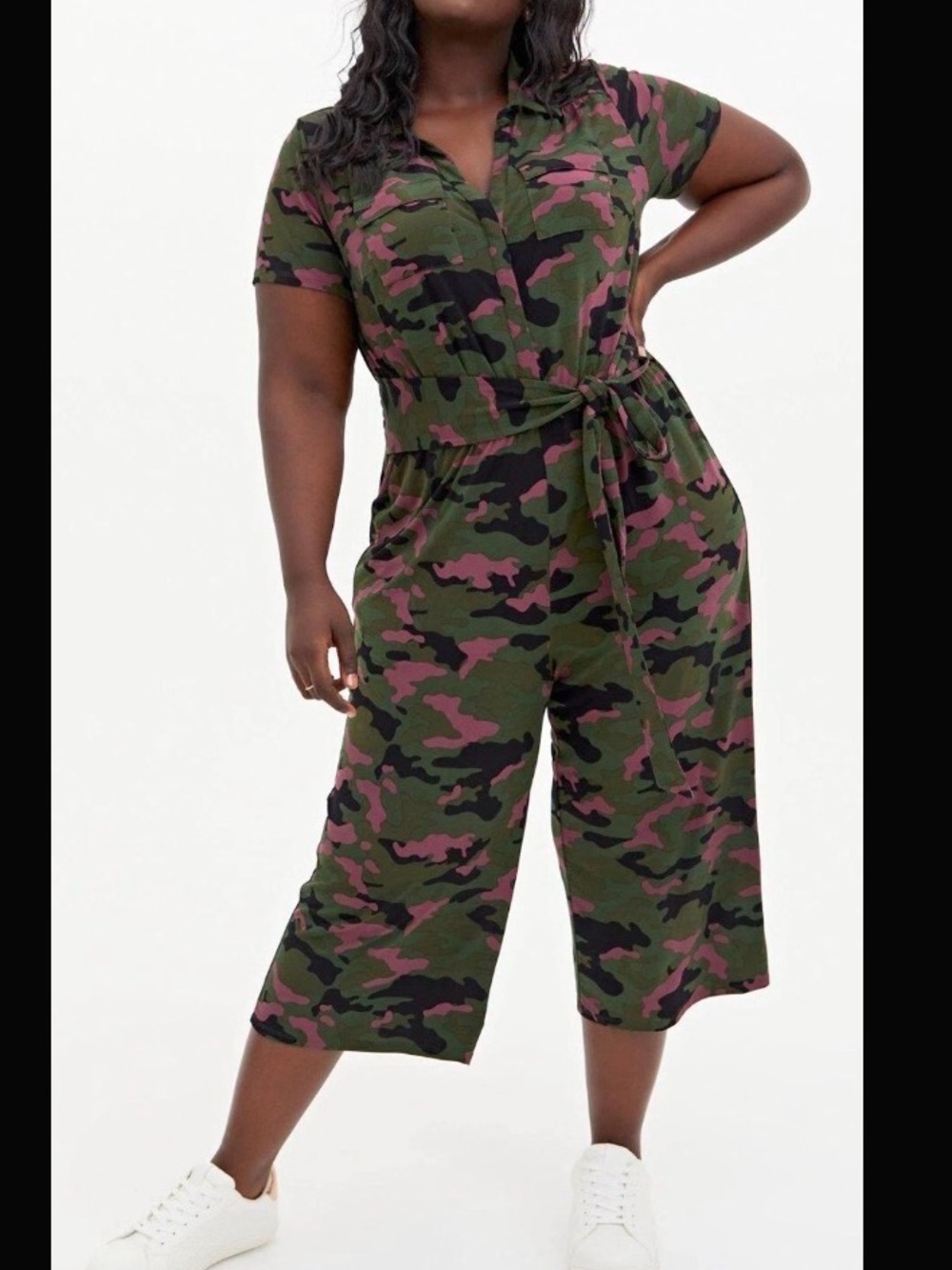 Women's Torrid 4 camo short sleeve jumpsuit wide leg 4x 4xl cropped